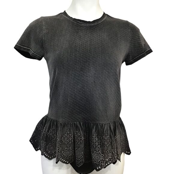 Alice & Olivia Jeans Wash Black Short Sleeve Crew Neck T-Shirt New Size Small - Picture 4 of 10
